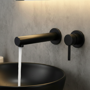 Grifería de Lavabo Empotrada de Diseño Minimalista (Acabado Negro Mate)