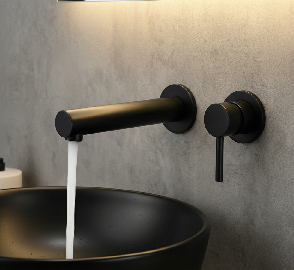 Grifería de Lavabo Empotrada de Diseño Minimalista (Acabado Negro Mate)